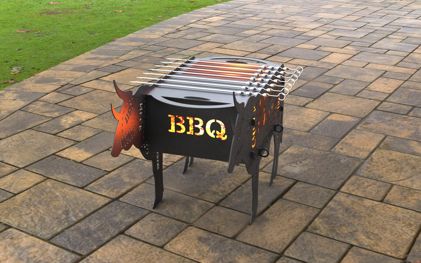Barbecue Taureau avec Décoration. Fichiers DXF, SVG pour découpe laser et plasma. Фото 3