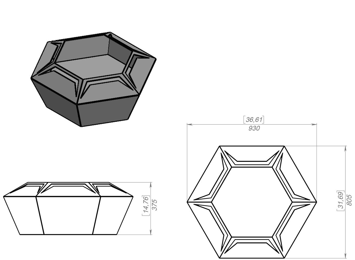 Чаша для костра шестиугольная с вырезами. DXF, SVG файлы для лазерной, плазменной резки. Фото 9