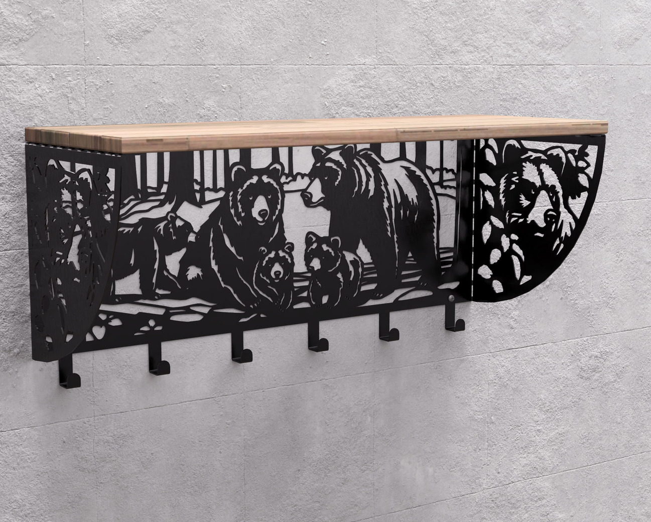 Bears Wall-Mounted Coat rack with shelf. DXF, SVG files for plasma, laser cutting. Wall Coatrack with shelf. Фото 12