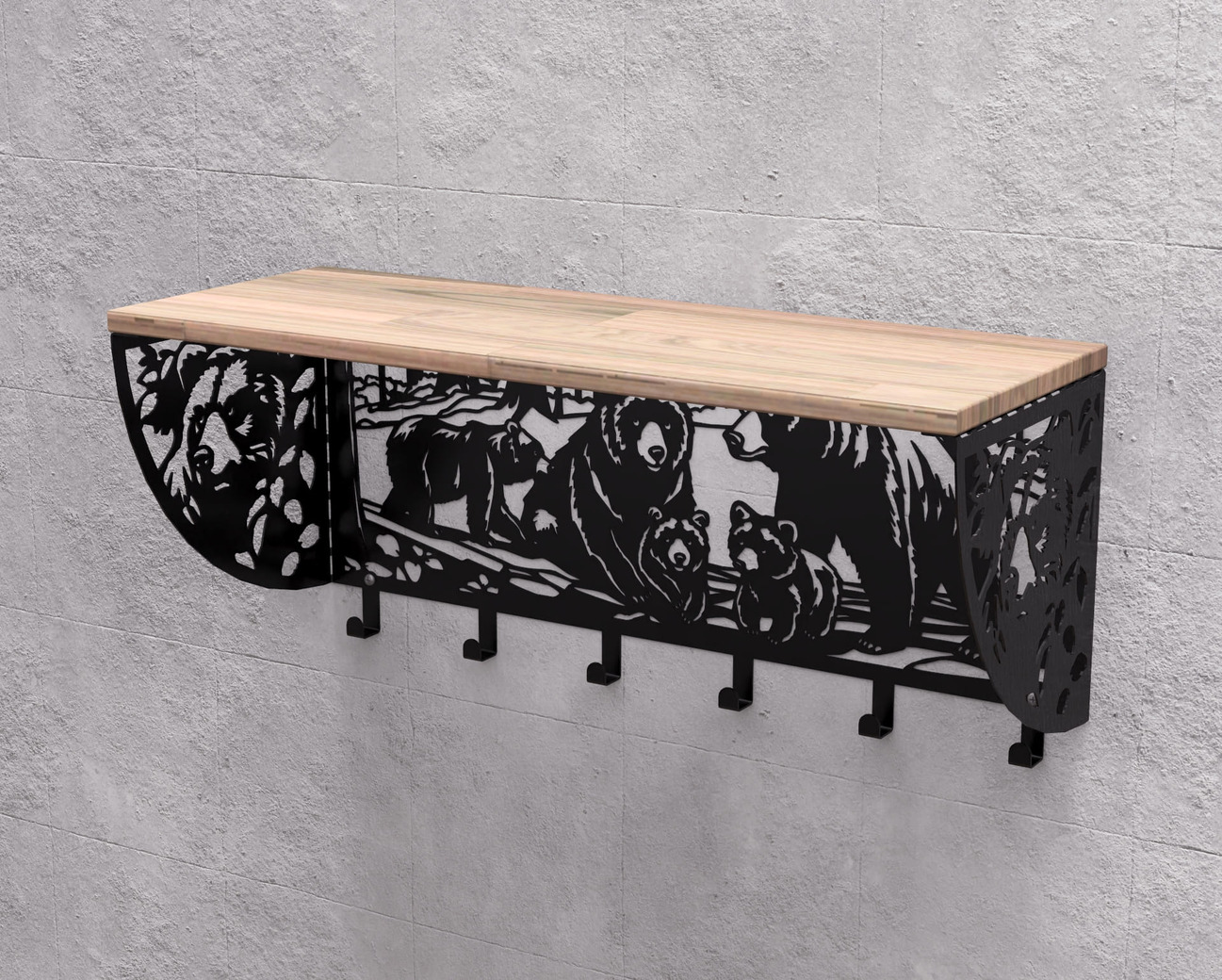 Bears Wall-Mounted Coat rack with shelf. DXF, SVG files for plasma, laser cutting. Wall Coatrack with shelf. Фото 10