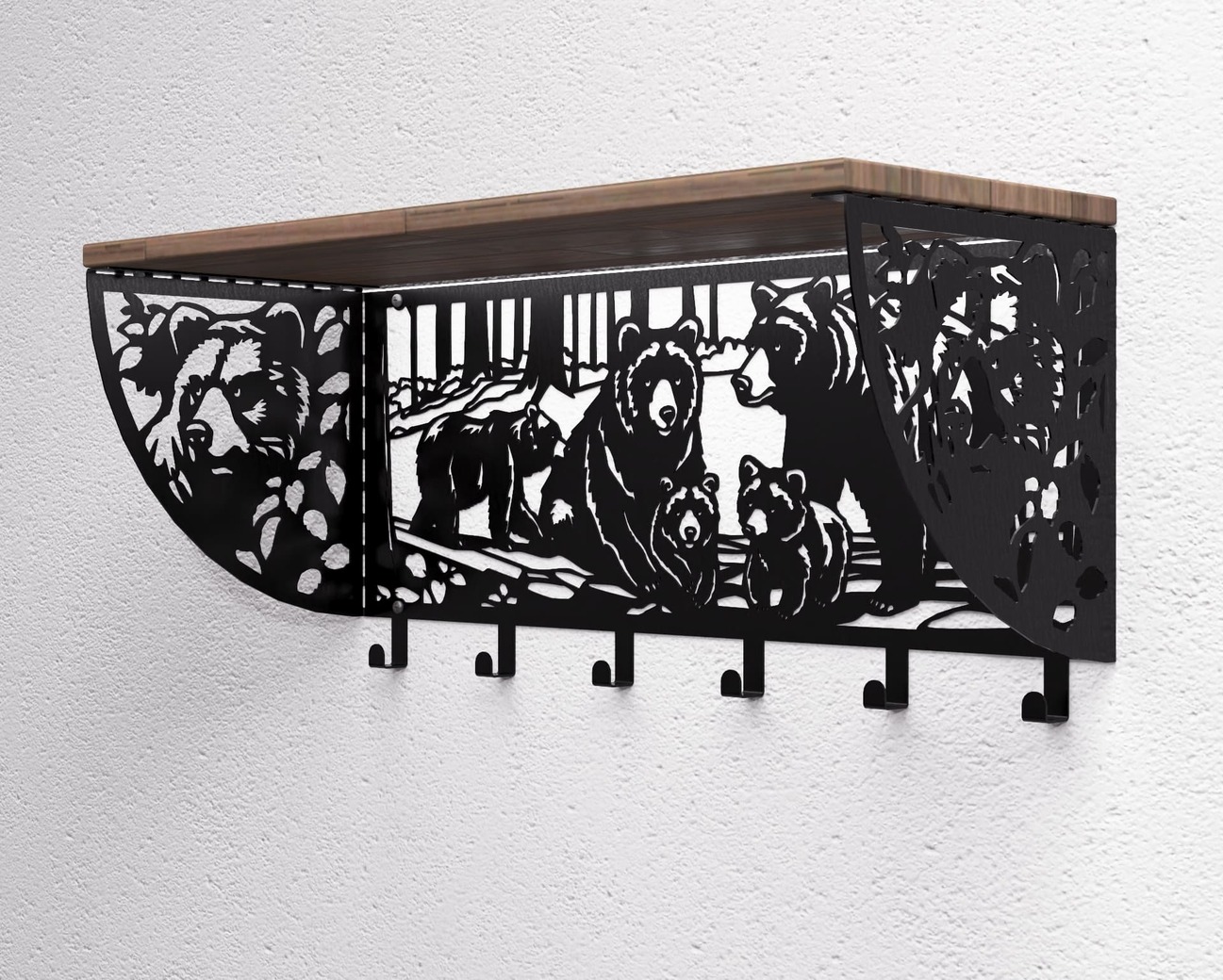 Bears Wall-Mounted Coat rack with shelf. DXF, SVG files for plasma, laser cutting. Wall Coatrack with shelf. Фото 11