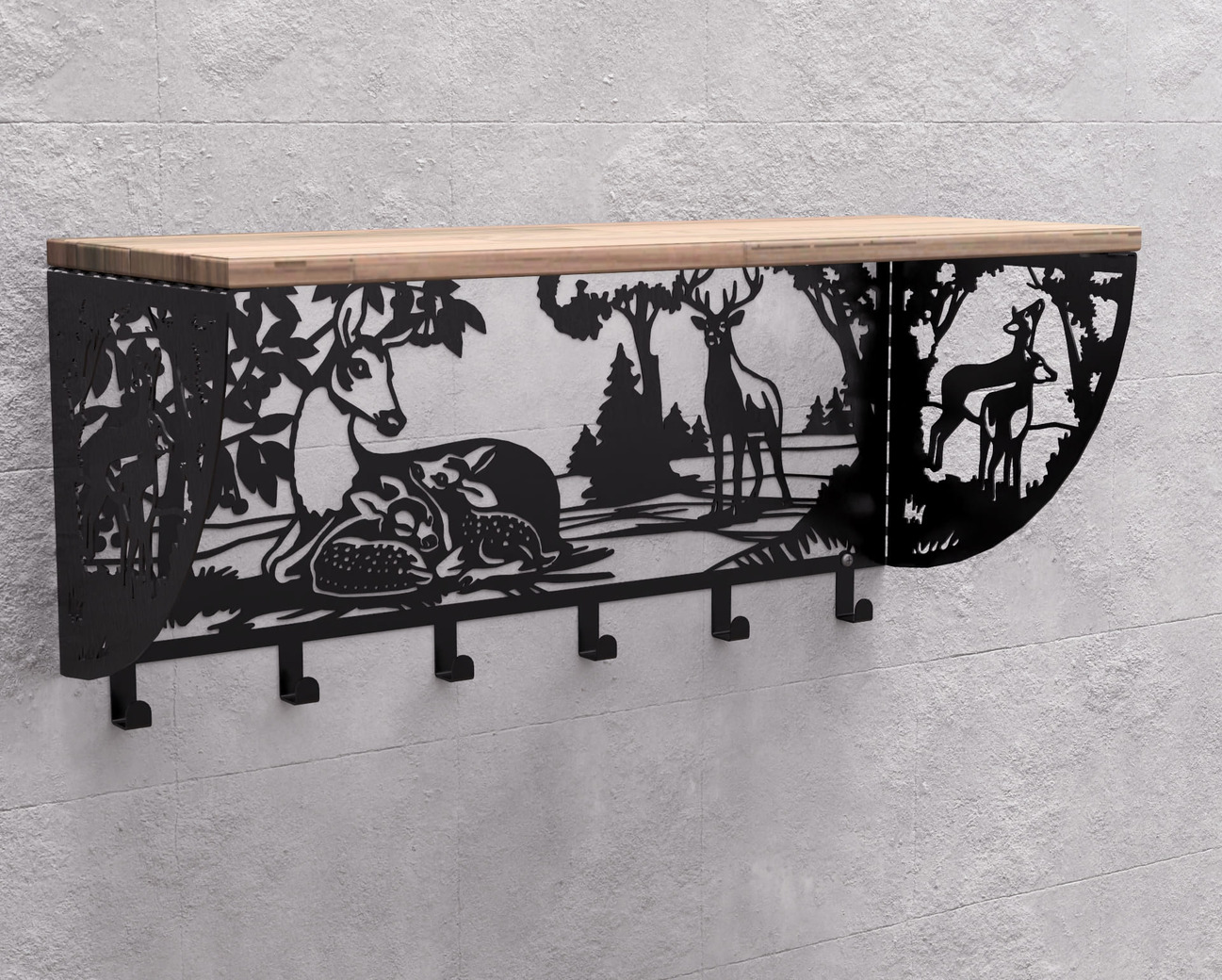 Deer Wall-Mounted Coat rack with shelf. DXF, SVG files for plasma, laser cutting. Wall Coatrack with shelf. Фото 12