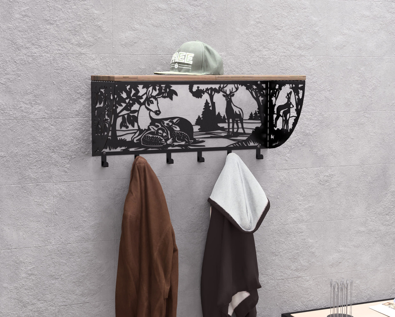 Deer Wall-Mounted Coat rack with shelf. DXF, SVG files for plasma, laser cutting. Wall Coatrack with shelf. Фото 4