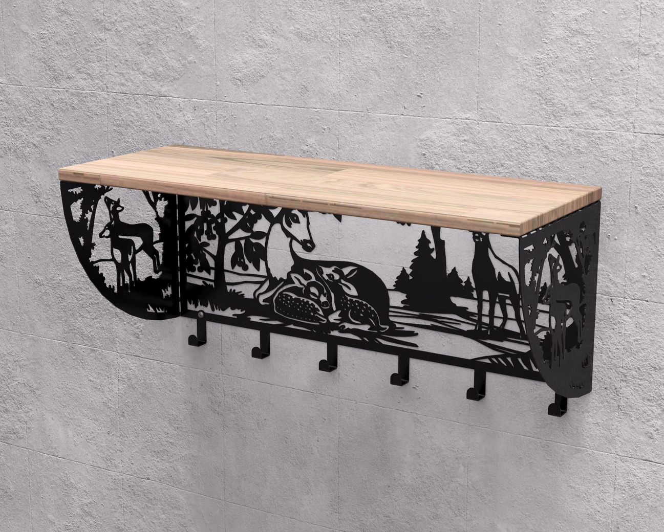 Deer Wall-Mounted Coat rack with shelf. DXF, SVG files for plasma, laser cutting. Wall Coatrack with shelf. Фото 10