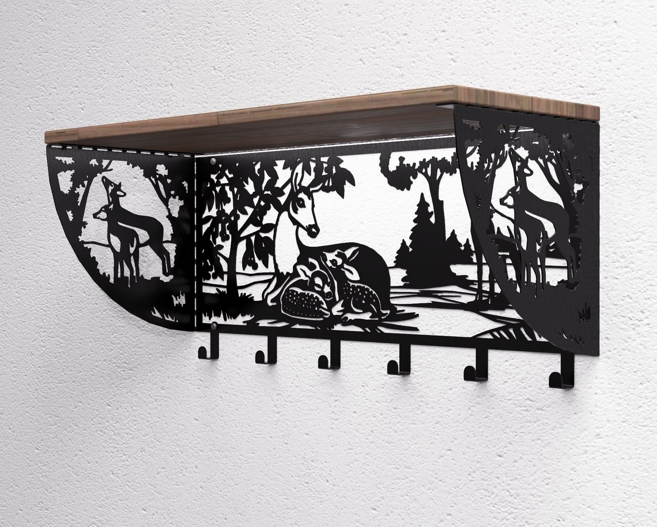 Deer Wall-Mounted Coat rack with shelf. DXF, SVG files for plasma, laser cutting. Wall Coatrack with shelf. Фото 11