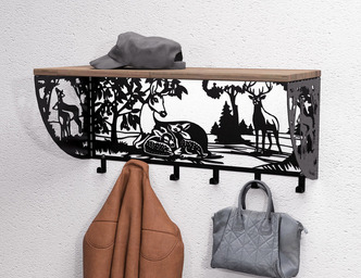 Deer Wall-Mounted Coat rack with shelf. DXF, SVG files for plasma, laser cutting. Wall Coatrack with shelf
