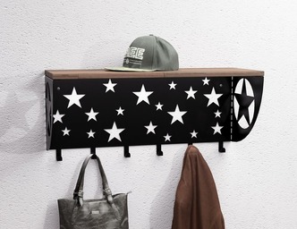 Stars Wall-Mounted Coat rack with shelf. DXF, SVG files for plasma, laser cutting. Wall Coatrack with shelf