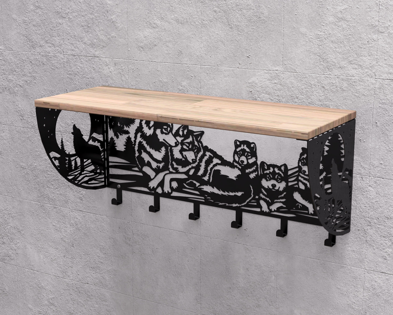 Wolves Wall-Mounted Coat rack with shelf. DXF, SVG files for plasma, laser cutting. Wall Mount Coat rack with shelf. Фото 12