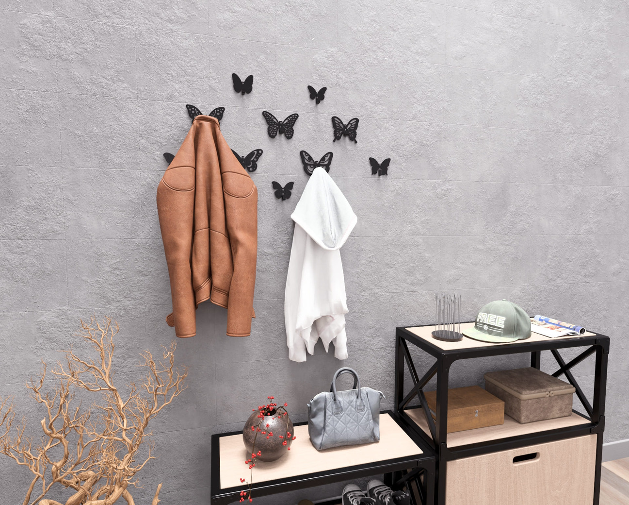 Butterflies Coat Hooks. DXF, SVG files for plasma, laser cutting. Wall hooks for coats. Фото 9