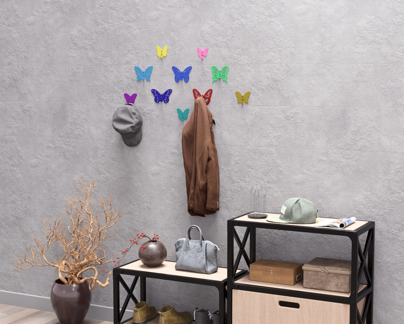 Butterflies Coat Hooks. DXF, SVG files for plasma, laser cutting. Wall hooks for coats. Фото 5