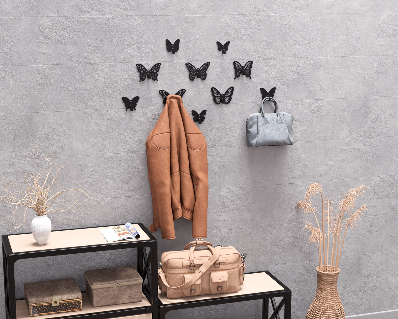 Butterflies Coat Hooks. DXF, SVG files for plasma, laser cutting. Wall hooks for coats. Фото 6