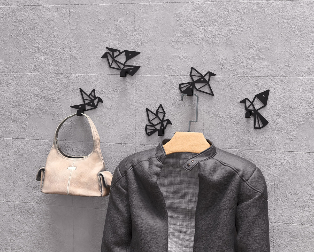 Origami Birds Coat Hooks. DXF, SVG files for plasma, laser cutting. Wall-mounted coat hooks