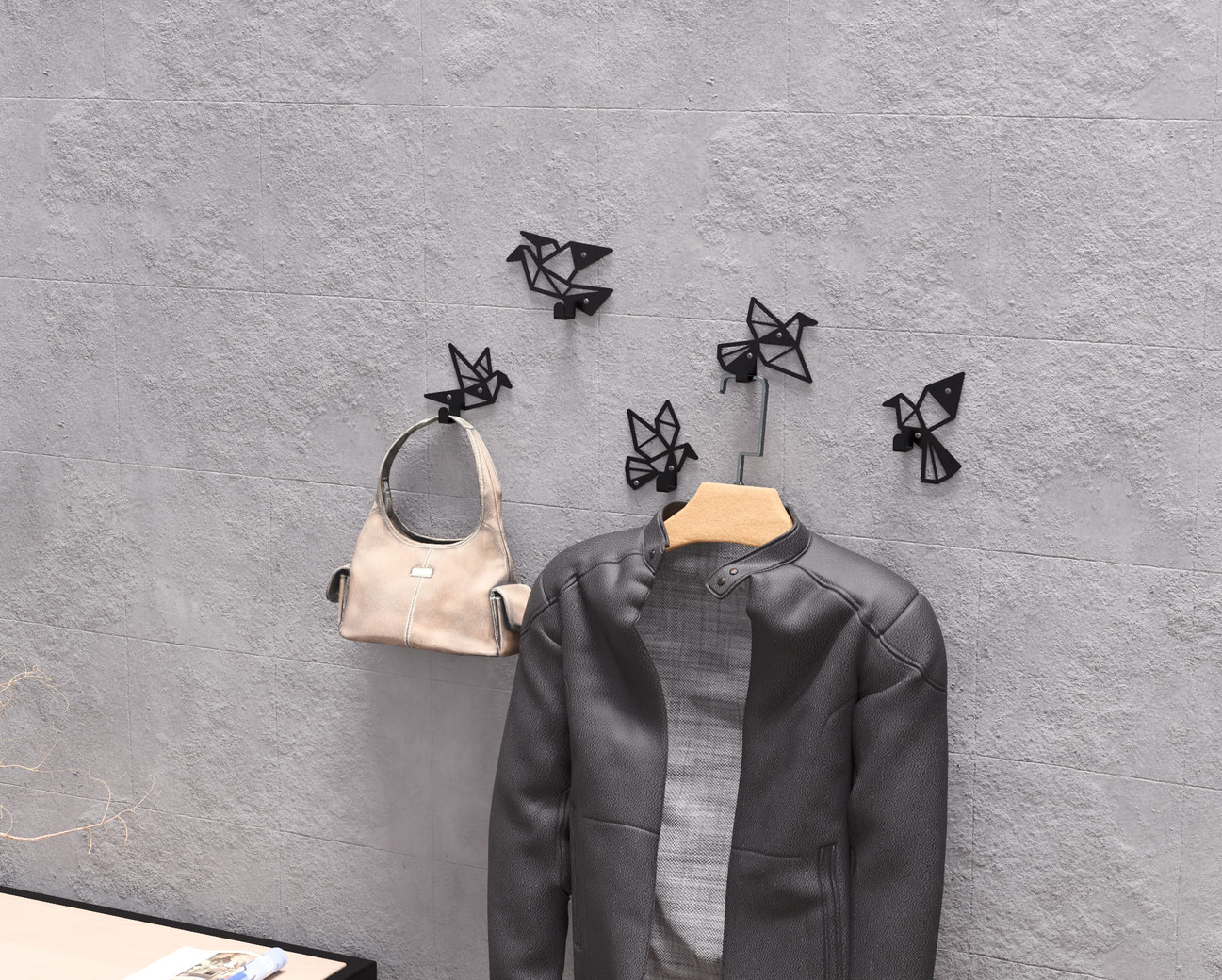 Origami Birds Coat Hooks. DXF, SVG files for plasma, laser cutting. Wall-mounted coat hooks. Фото 2