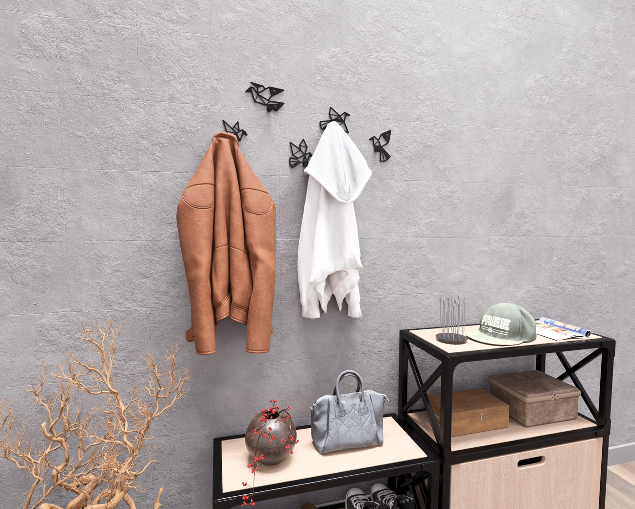 Origami Birds Coat Hooks. DXF, SVG files for plasma, laser cutting. Wall-mounted coat hooks. Фото 5