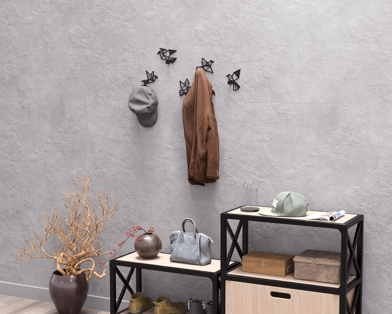 Origami Birds Coat Hooks. DXF, SVG files for plasma, laser cutting. Wall-mounted coat hooks. Фото 6
