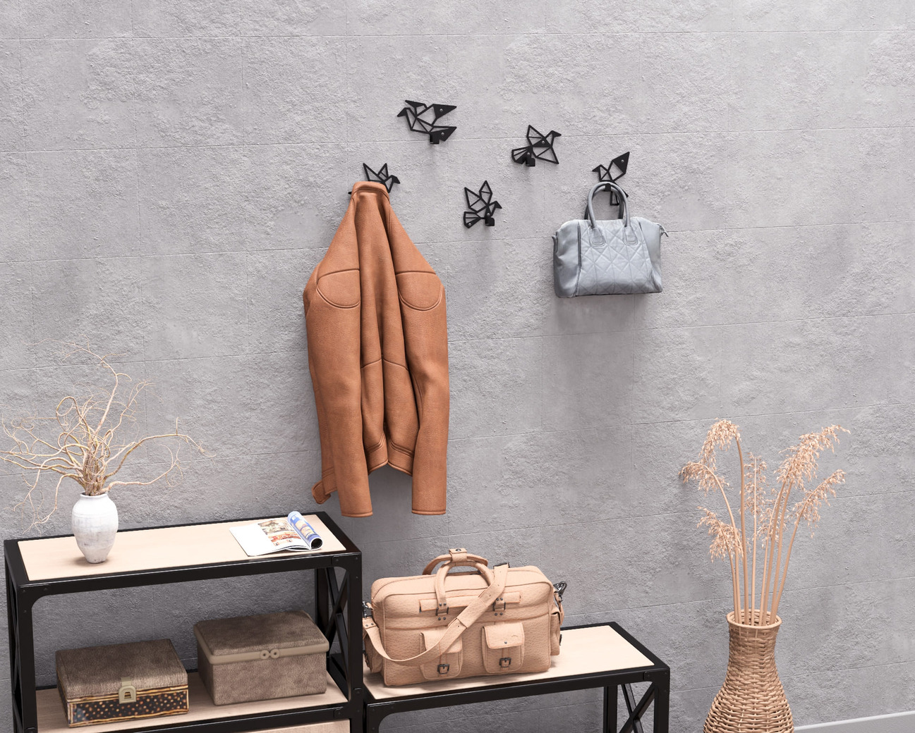 Origami Birds Coat Hooks. DXF, SVG files for plasma, laser cutting. Wall-mounted coat hooks. Фото 7