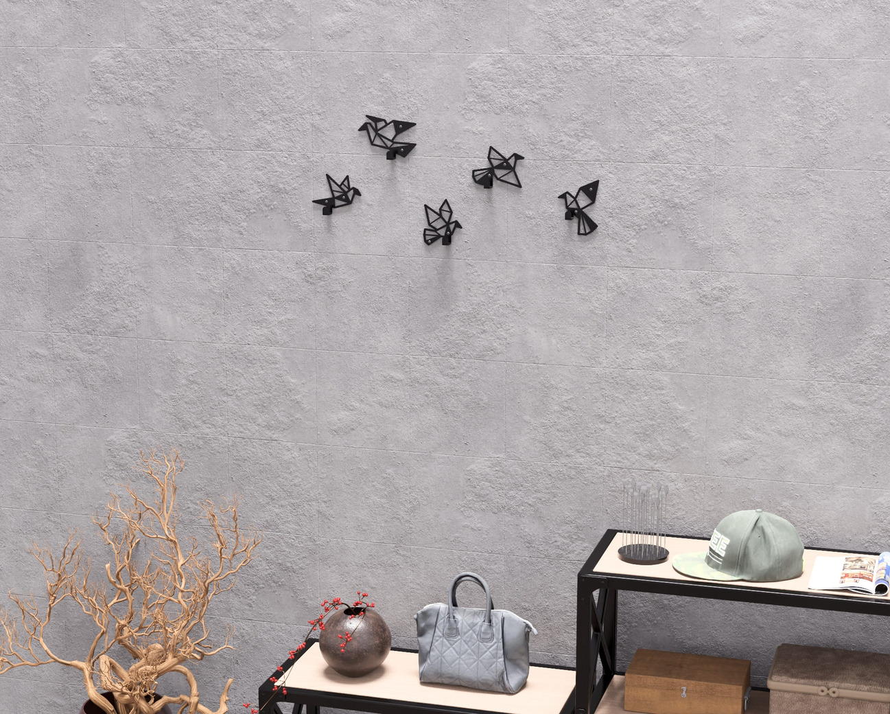 Origami Birds Coat Hooks. DXF, SVG files for plasma, laser cutting. Wall-mounted coat hooks. Фото 8