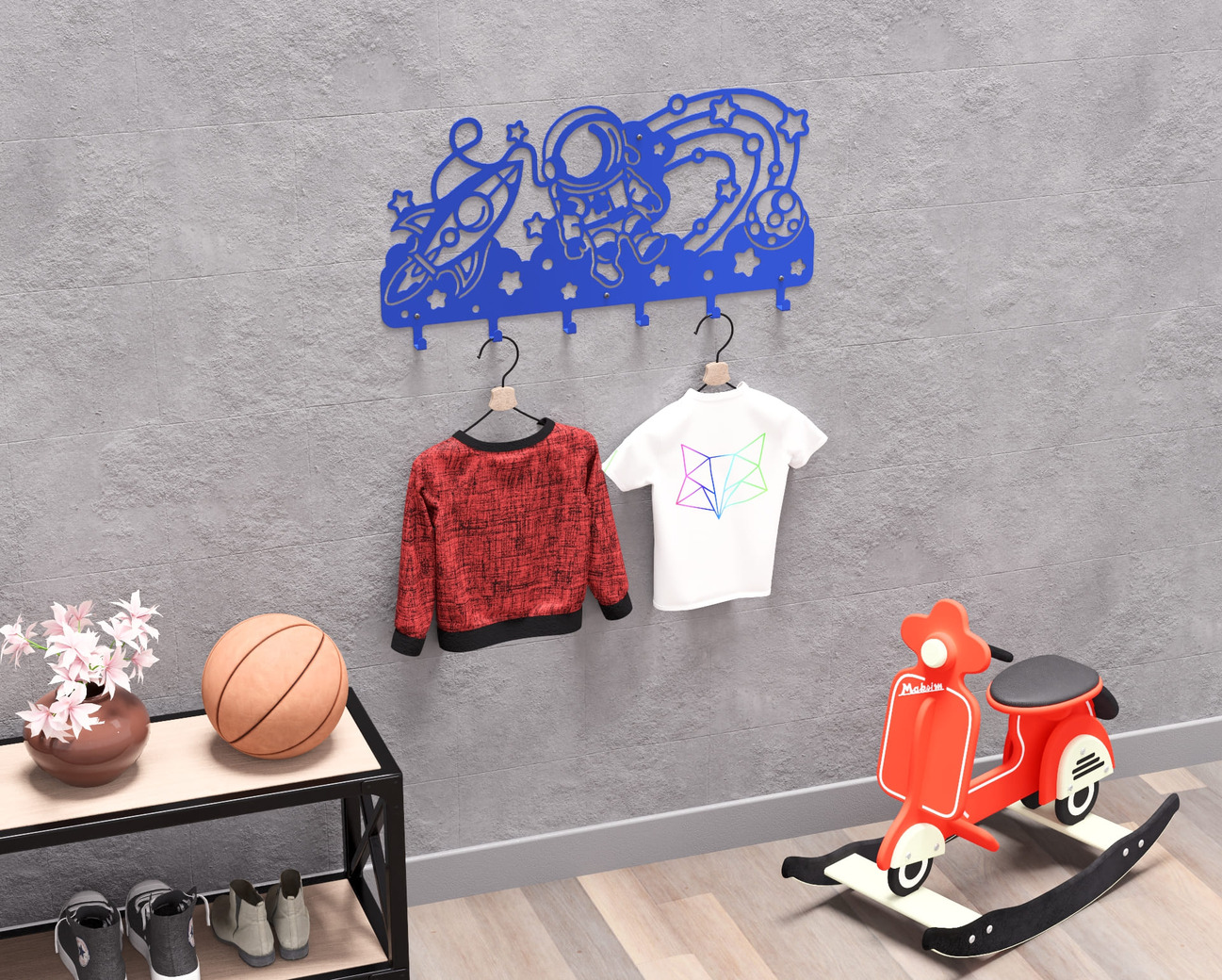 Astronaut with Planets and Stars Children’s Wall-Mounted Coat Rack. DXF, SVG files for plasma, laser cutting. Wall Coatrack. Фото 4