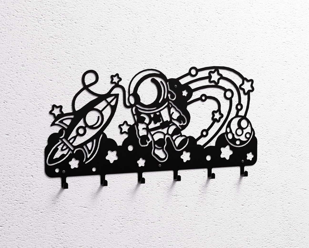 Astronaut with Planets and Stars Children’s Wall-Mounted Coat Rack. DXF, SVG files for plasma, laser cutting. Wall Coatrack. Фото 11