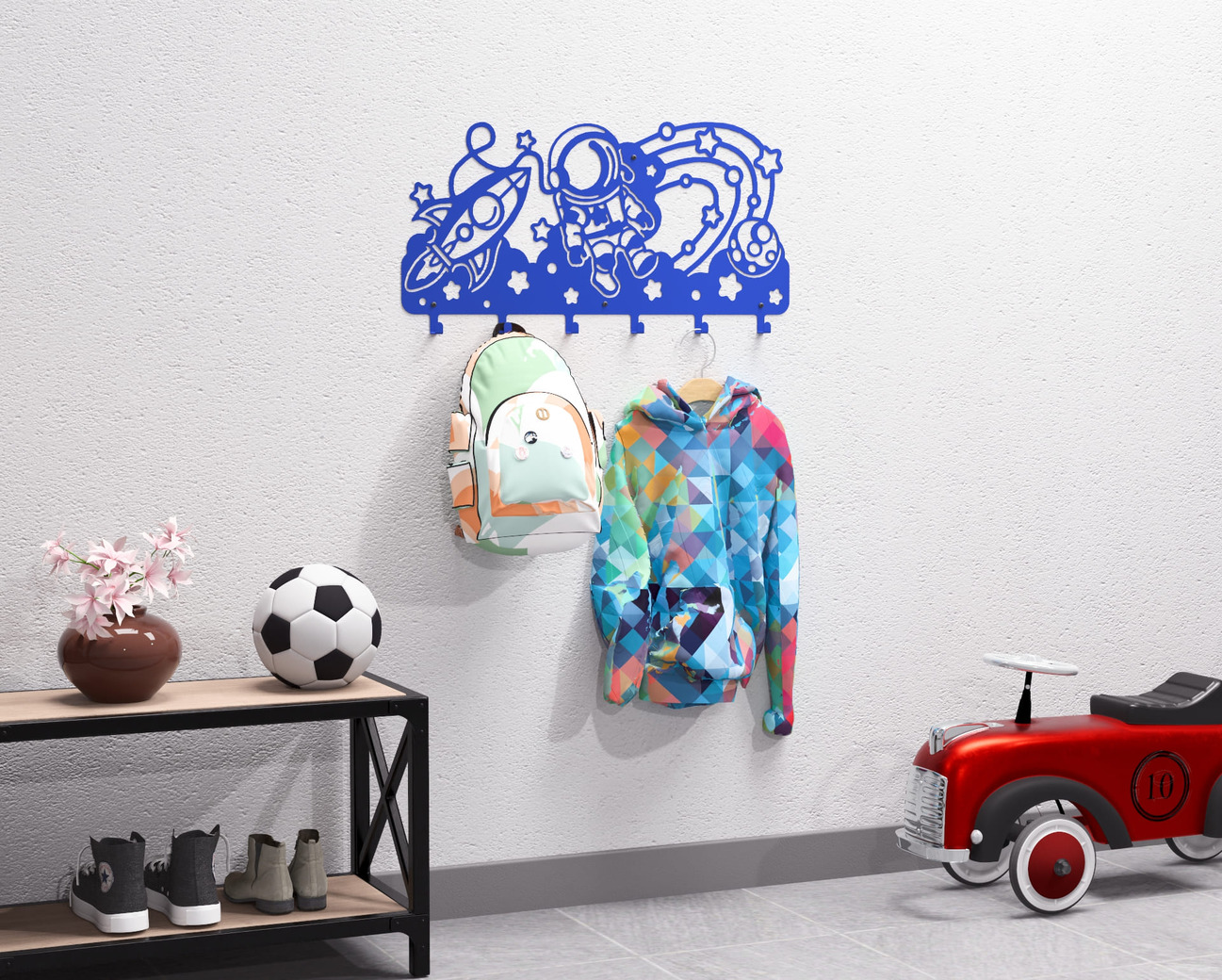 Astronaut with Planets and Stars Children’s Wall-Mounted Coat Rack. DXF, SVG files for plasma, laser cutting. Wall Coatrack. Фото 3
