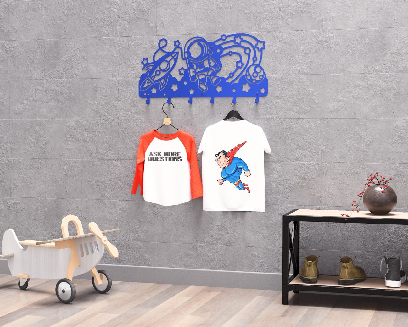 Astronaut with Planets and Stars Children’s Wall-Mounted Coat Rack. DXF, SVG files for plasma, laser cutting. Wall Coatrack. Фото 5