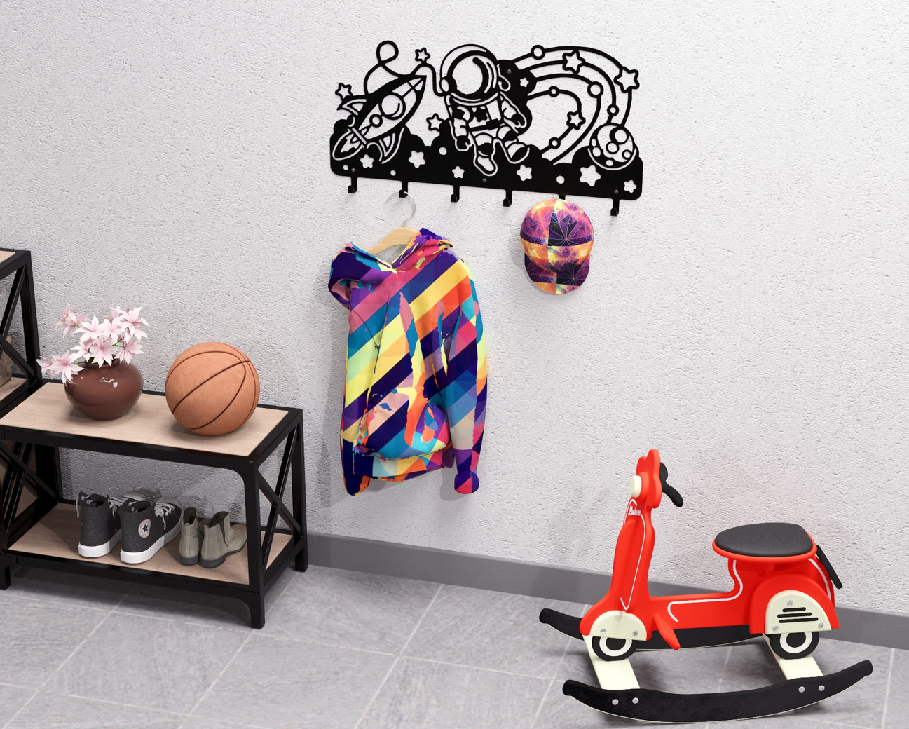 Astronaut with Planets and Stars Children’s Wall-Mounted Coat Rack. DXF, SVG files for plasma, laser cutting. Wall Coatrack. Фото 6