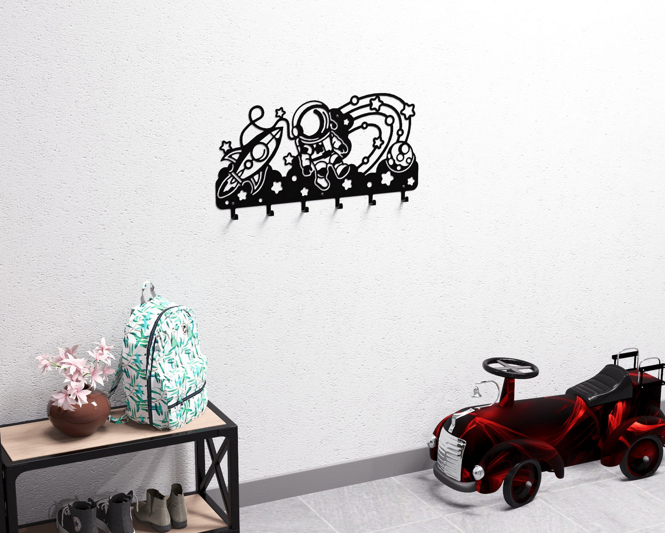 Astronaut with Planets and Stars Children’s Wall-Mounted Coat Rack. DXF, SVG files for plasma, laser cutting. Wall Coatrack. Фото 8