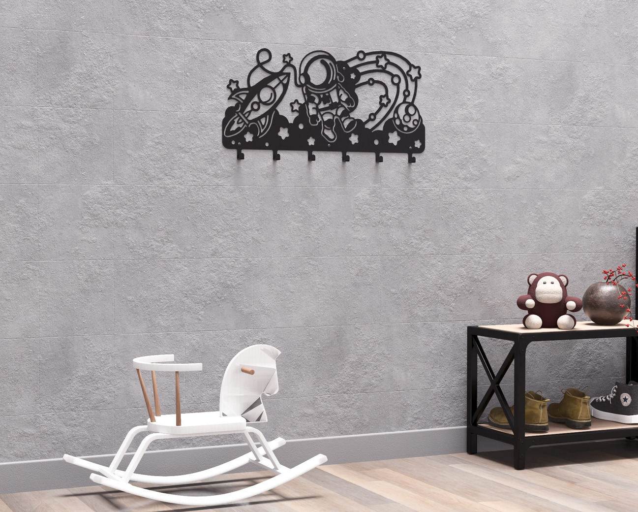 Astronaut with Planets and Stars Children’s Wall-Mounted Coat Rack. DXF, SVG files for plasma, laser cutting. Wall Coatrack. Фото 9