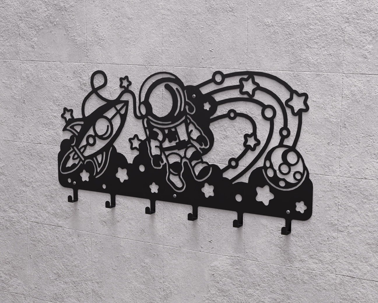 Astronaut with Planets and Stars Children’s Wall-Mounted Coat Rack. DXF, SVG files for plasma, laser cutting. Wall Coatrack. Фото 10