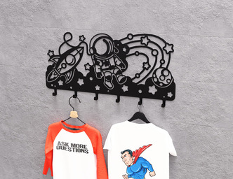 Astronaut with Planets and Stars Children’s Wall-Mounted Coat Rack. DXF, SVG files for plasma, laser cutting. Wall Coatrack