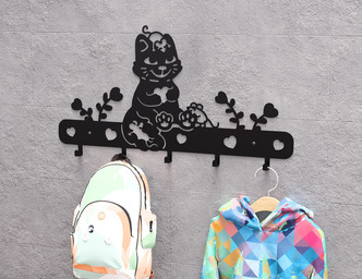 Cat and Mice Children’s Wall-Mounted Coat Rack. DXF, SVG files for plasma, laser cutting. Wall Coatrack
