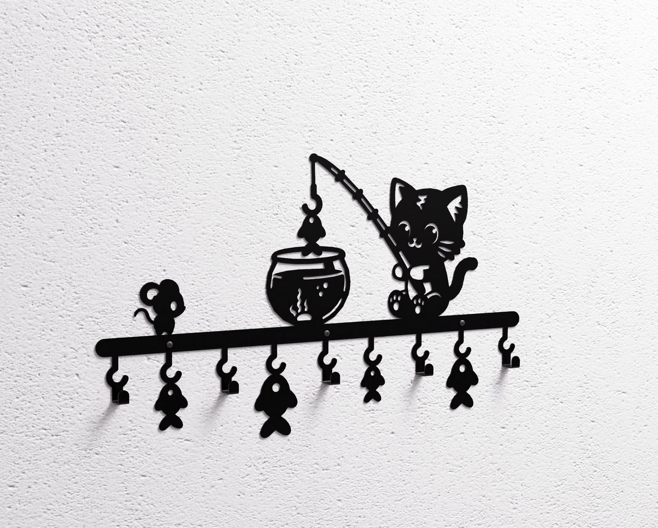 Cat on a Fishing Adventure Children’s Wall-Mounted Coat Rack. DXF, SVG files for plasma, laser cutting. Wall Coatrack. Фото 11