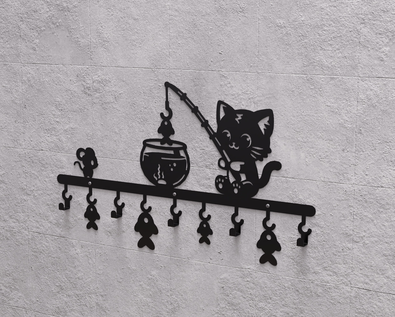 Cat on a Fishing Adventure Children’s Wall-Mounted Coat Rack. DXF, SVG files for plasma, laser cutting. Wall Coatrack. Фото 10