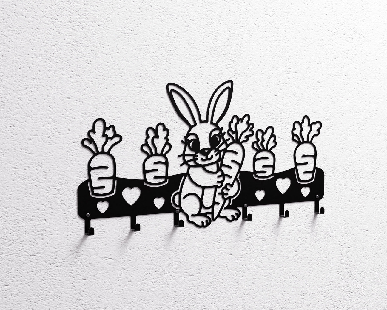 Cute Bunny with Carrots Children’s Wall-Mounted Coat Rack. DXF, SVG files for plasma, laser cutting. Wall Coatrack. Фото 11