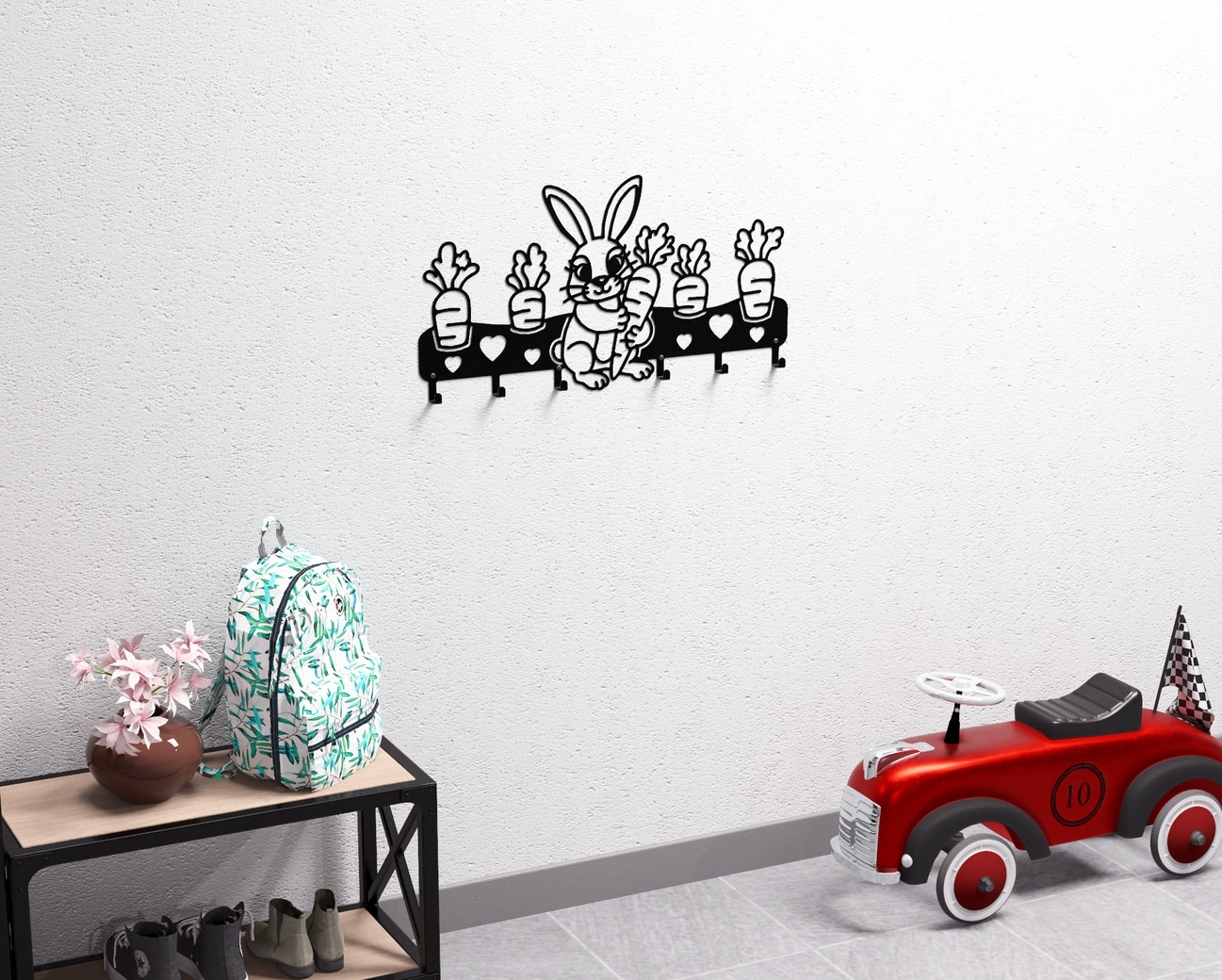 Cute Bunny with Carrots Children’s Wall-Mounted Coat Rack. DXF, SVG files for plasma, laser cutting. Wall Coatrack. Фото 8