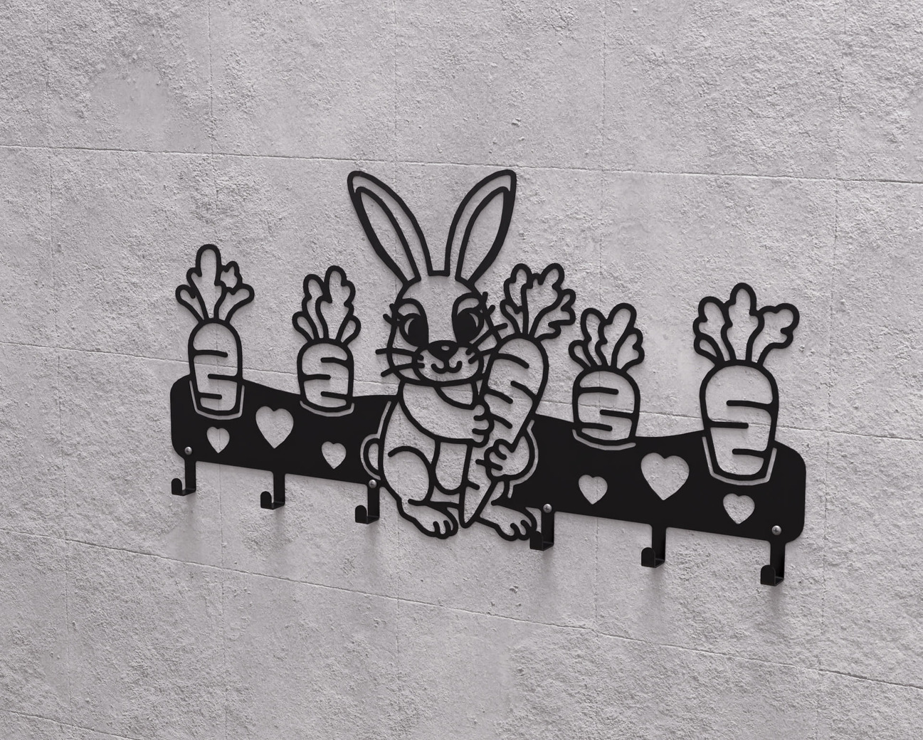 Cute Bunny with Carrots Children’s Wall-Mounted Coat Rack. DXF, SVG files for plasma, laser cutting. Wall Coatrack. Фото 10