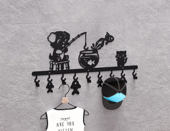 Dog on a Fishing Adventure Kids’ Wall-Mounted Coat Rack. DXF, SVG files for plasma, laser cutting. Wall Coat Rack