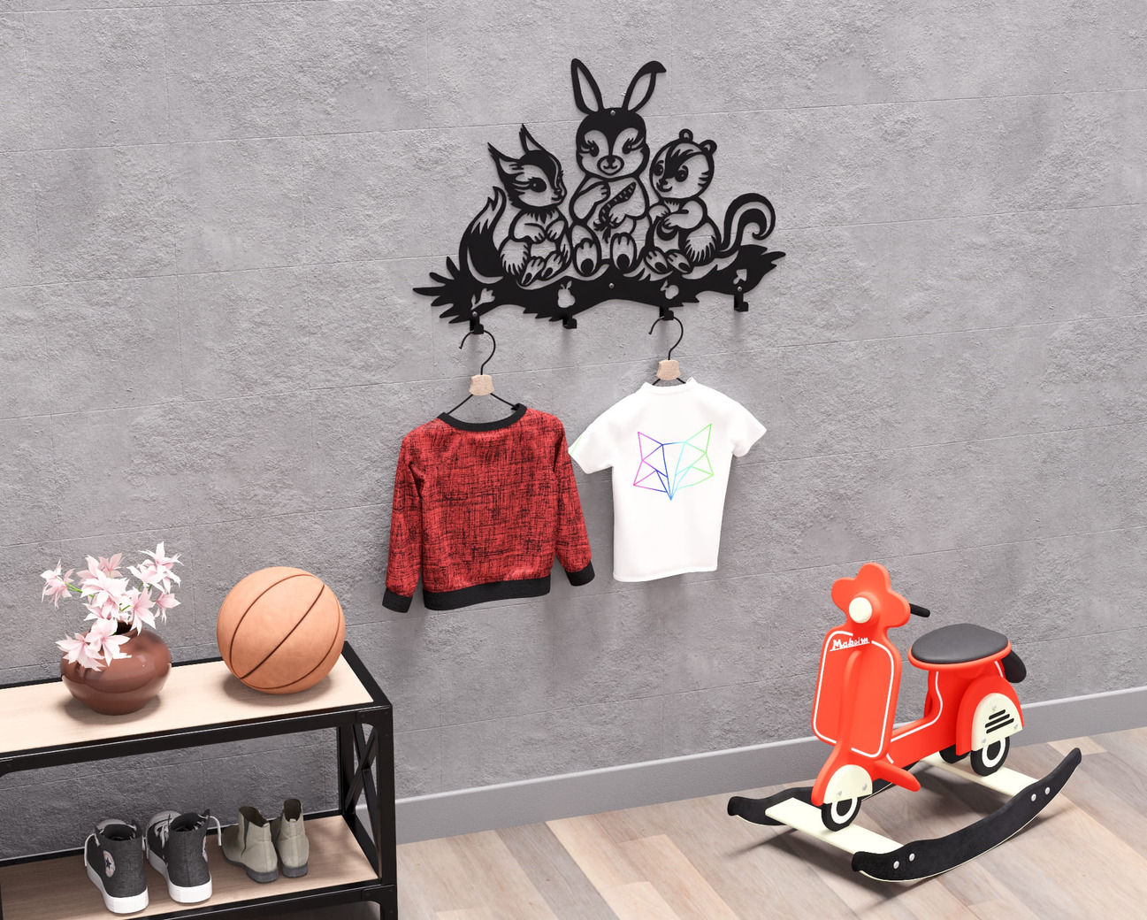 Forest Friends Kids’ Wall-Mounted Coat Rack. DXF, SVG files for plasma, laser cutting. Wall Coat Rack. Фото 3