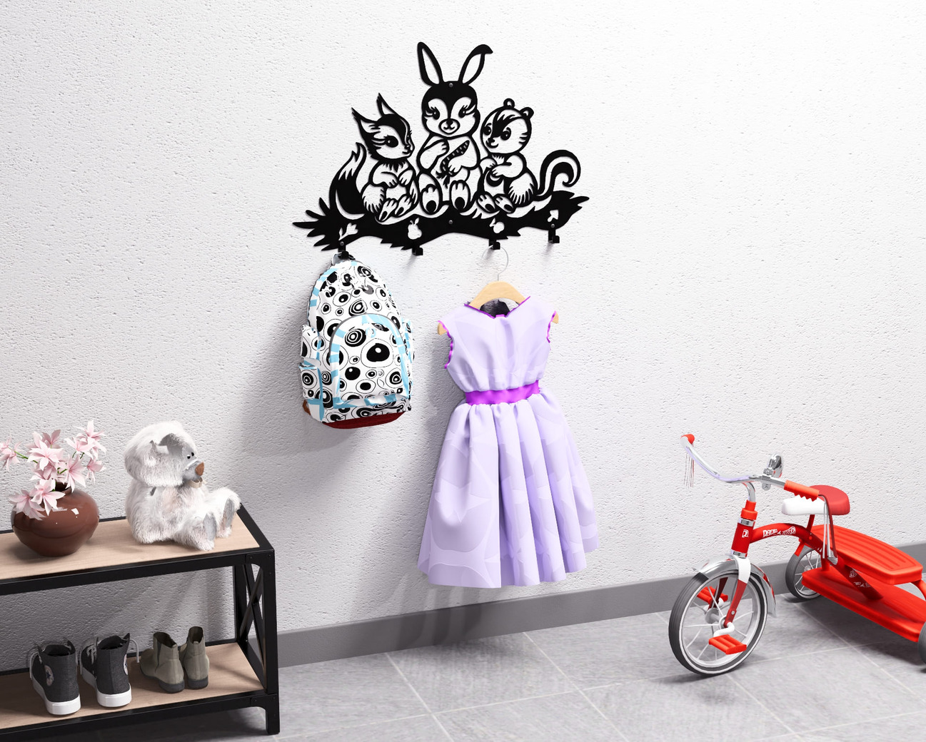 Forest Friends Kids’ Wall-Mounted Coat Rack. DXF, SVG files for plasma, laser cutting. Wall Coat Rack. Фото 2