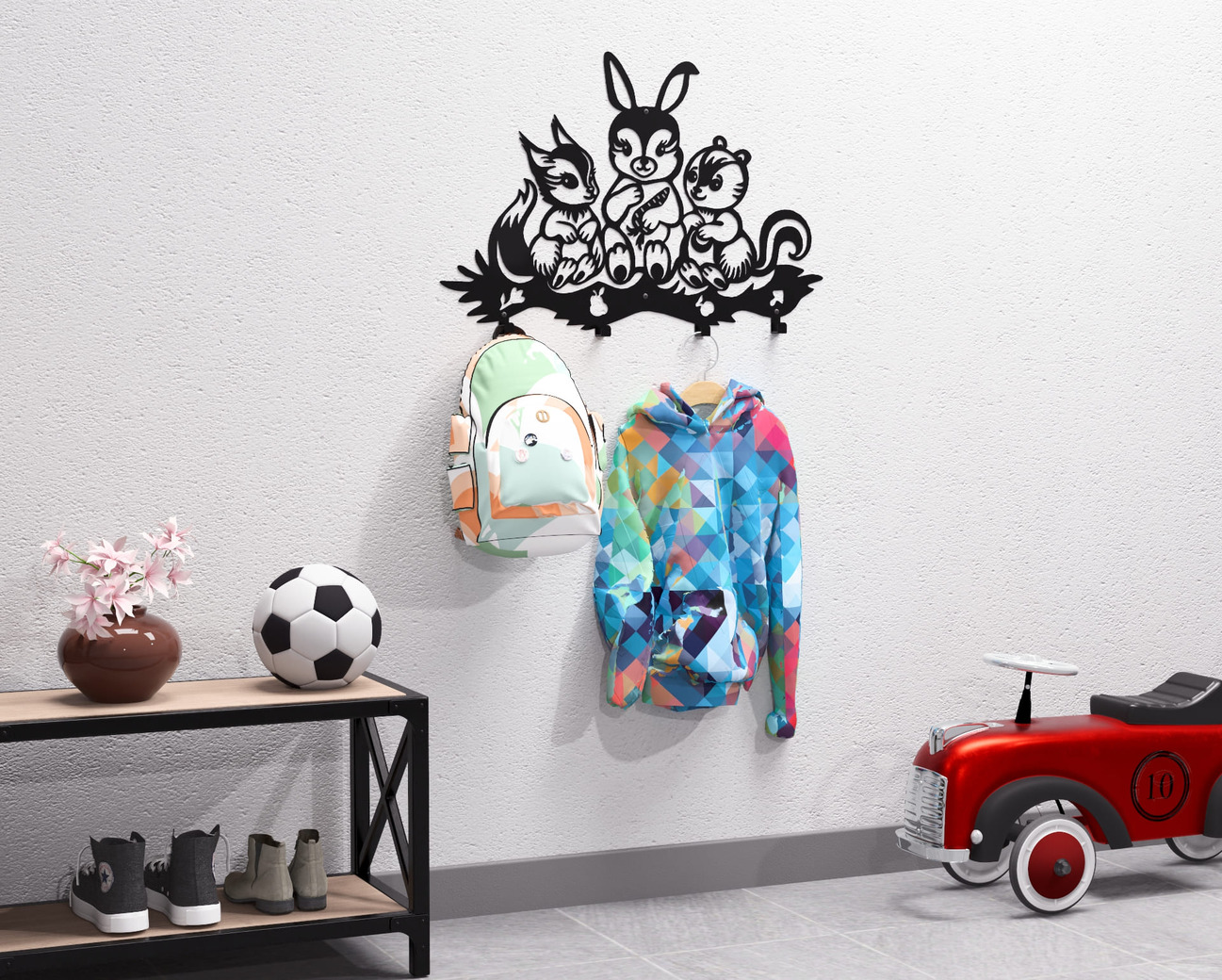 Forest Friends Kids’ Wall-Mounted Coat Rack. DXF, SVG files for plasma, laser cutting. Wall Coat Rack. Фото 6