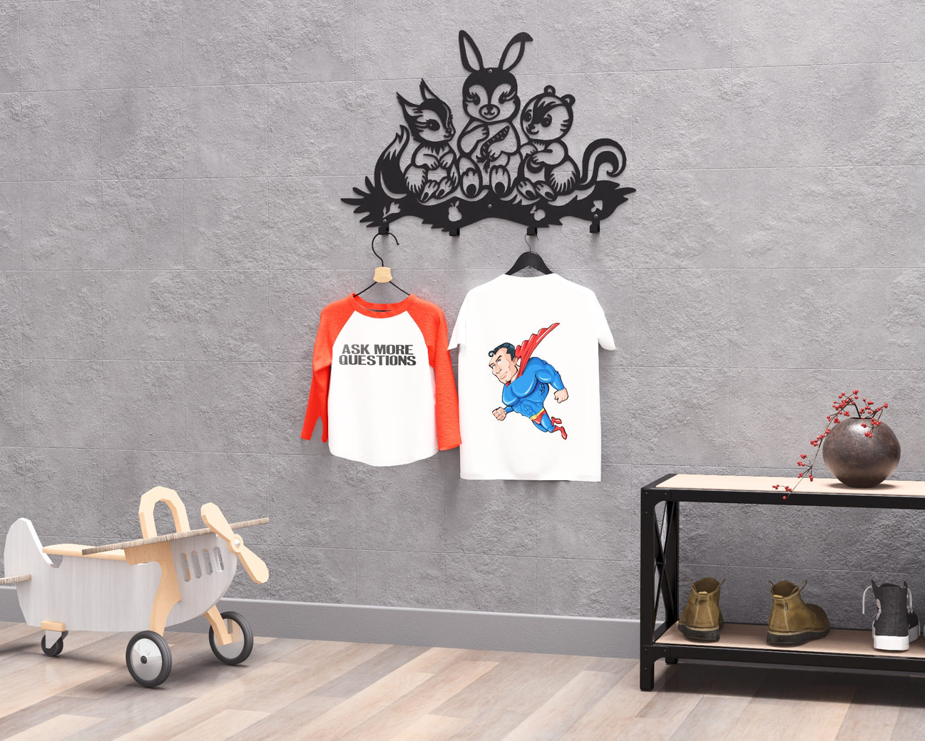 Forest Friends Kids’ Wall-Mounted Coat Rack. DXF, SVG files for plasma, laser cutting. Wall Coat Rack. Фото 4