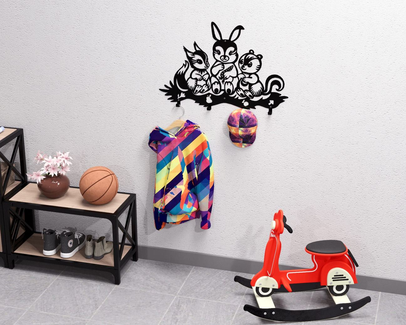 Forest Friends Kids’ Wall-Mounted Coat Rack. DXF, SVG files for plasma, laser cutting. Wall Coat Rack. Фото 5