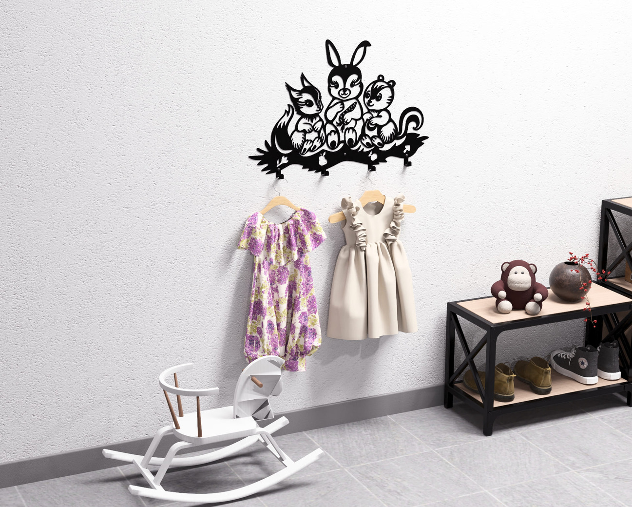 Forest Friends Kids’ Wall-Mounted Coat Rack. DXF, SVG files for plasma, laser cutting. Wall Coat Rack. Фото 7