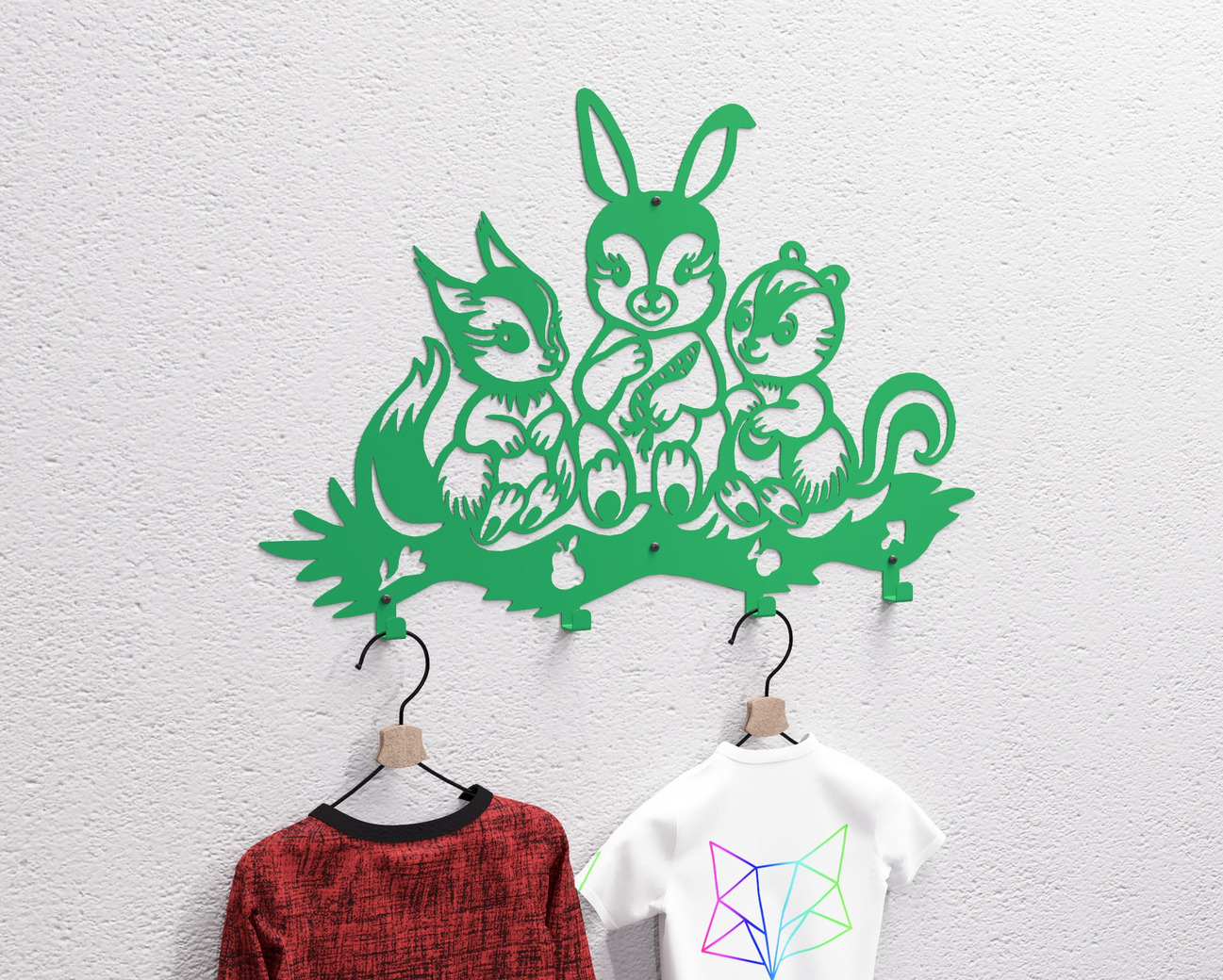 Forest Friends Kids’ Wall-Mounted Coat Rack. DXF, SVG files for plasma, laser cutting. Wall Coat Rack. Фото 11