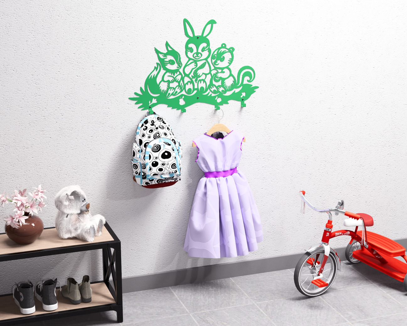 Forest Friends Kids’ Wall-Mounted Coat Rack. DXF, SVG files for plasma, laser cutting. Wall Coat Rack. Фото 12