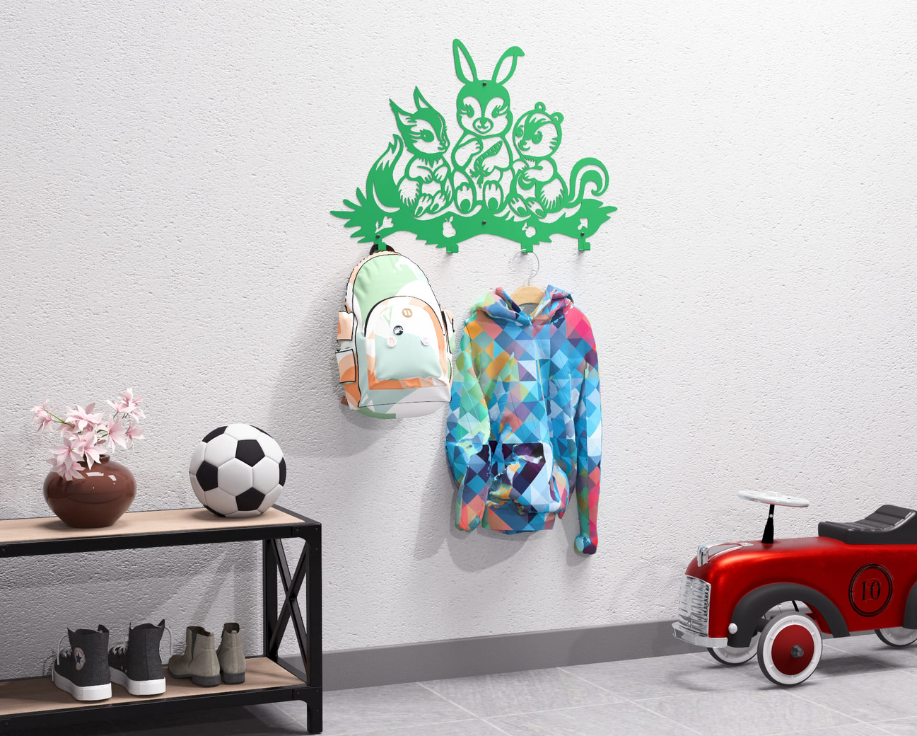 Forest Friends Kids’ Wall-Mounted Coat Rack. DXF, SVG files for plasma, laser cutting. Wall Coat Rack. Фото 14
