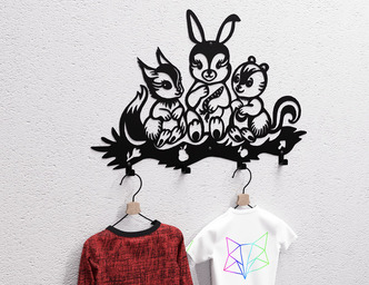 Forest Friends Kids’ Wall-Mounted Coat Rack. DXF, SVG files for plasma, laser cutting. Wall Coat Rack
