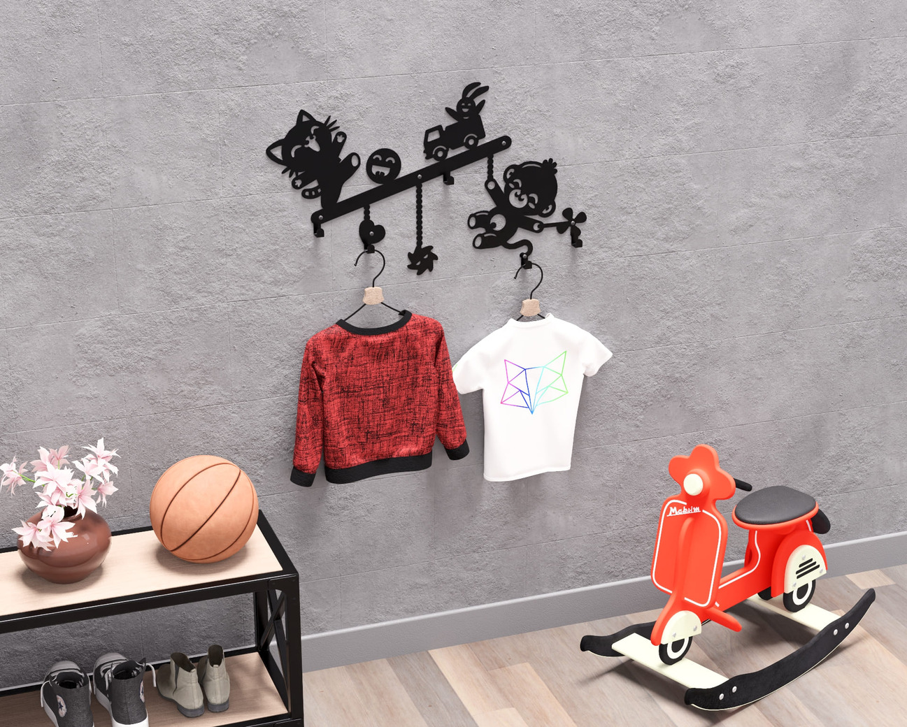 Fun Toys Kids’ Wall-Mounted Coat Rack. DXF, SVG files for plasma, laser cutting. Wall Coat Rack. Фото 4