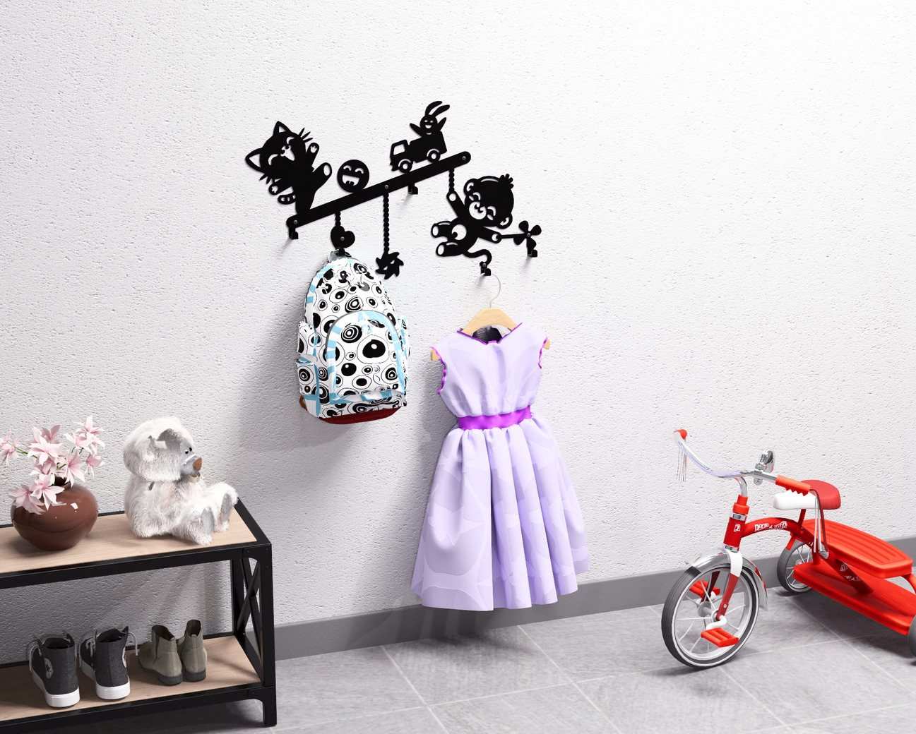 Fun Toys Kids’ Wall-Mounted Coat Rack. DXF, SVG files for plasma, laser cutting. Wall Coat Rack. Фото 2