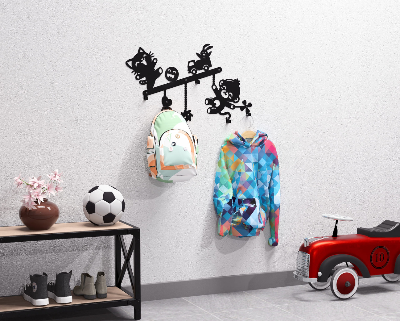 Fun Toys Kids’ Wall-Mounted Coat Rack. DXF, SVG files for plasma, laser cutting. Wall Coat Rack. Фото 3